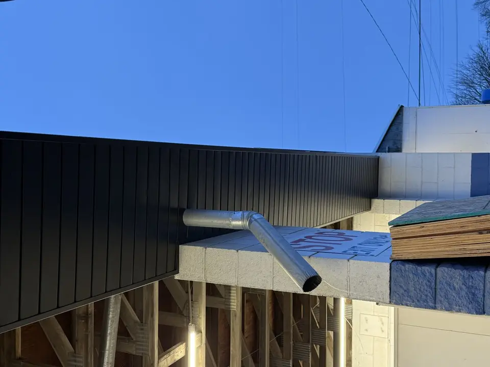 Drone view of a commercial metal roof on a Flathead Valley business